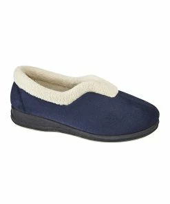 Sleepers Womens/Ladies Olivia V Throat Memory Foam Slippers - Navy