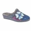 Sleepers Womens/Ladies Kimberly Flower Trim Mule Slippers - Gray/Purple/Blue/Silver