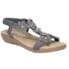 Fleet & Foster Womens/Ladies Magnolia Elastic T-Bar Leather Sandal - Gray