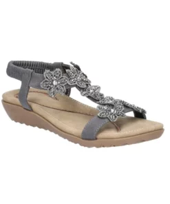 Fleet & Foster Womens/Ladies Magnolia Elastic T-Bar Leather Sandal - Gray