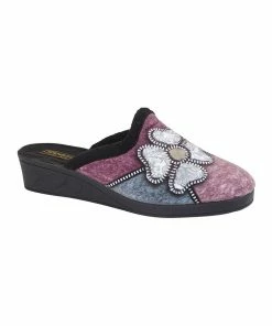Sleepers Womens/Ladies Kimberly Flower Trim Mule Slippers - Black/Purple/Blue/Silver