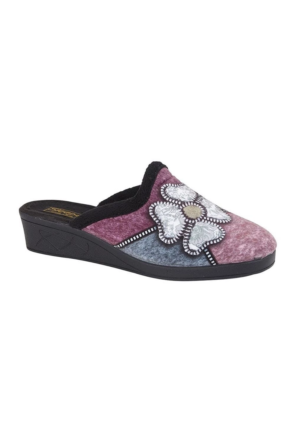 Sleepers Womens/Ladies Kimberly Flower Trim Mule Slippers - Black/Purple/Blue/Silver