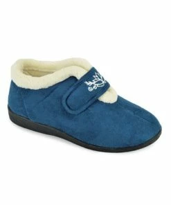 GENERIC Womens/Ladies Embroidered Slippers - Denim Blue