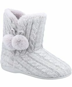 Fleet & Foster Womens/Ladies Apple Pom Pom Slippers - Gray