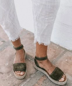 ALOHAS Rome Studded Espadrilles Olive