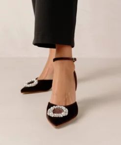 ALOHAS Cinderella Crystal Velvet Coffee Brown Pumps