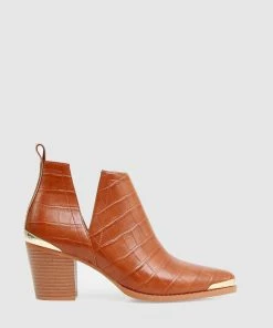 Belle & Bloom Austin Croc Embossed Ankle Boot - Camel